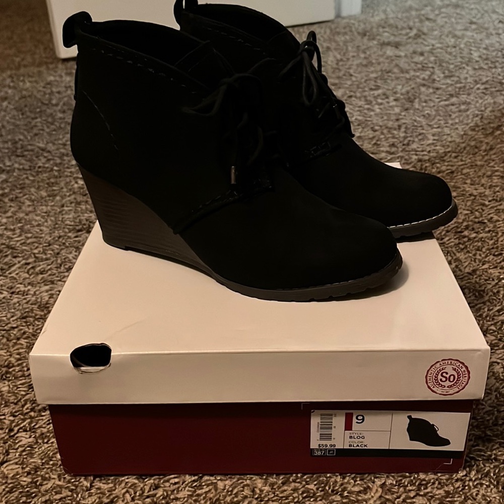 Black wedge booties